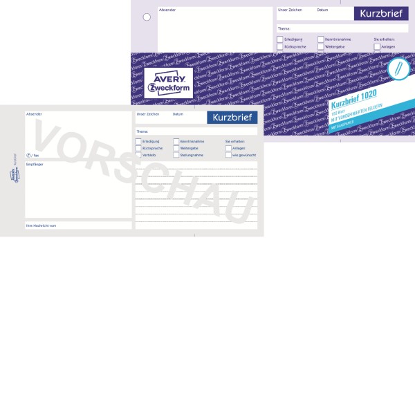 Avery Zweckform Kurzbrief 1020 1/3 DIN A4 100Blatt