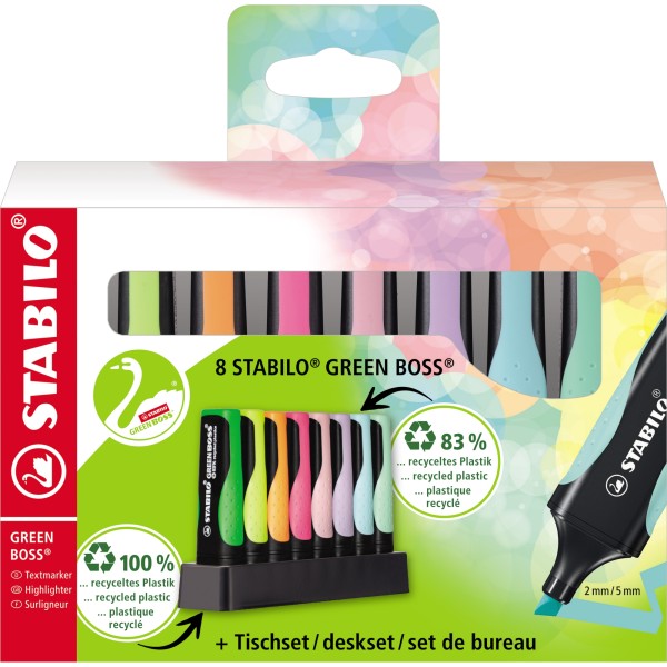 STABILO Textmarker GREEN BOSS 6070/08-5 sort. 8St. +Tischset