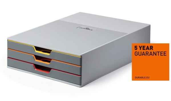 DURABLE Schubladenbox VARICOLOR 3 760327 3Schubfächer grau/farbig