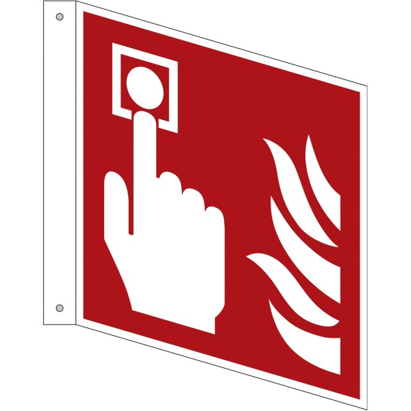 Hinweisschild Brandmelder Fahne ISO 7010 F005 200x200mm beids.