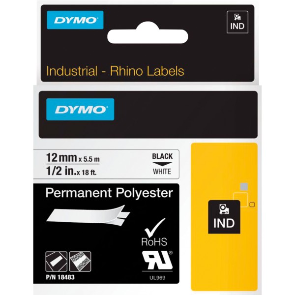 DYMO Schriftbandkassette Rhino ID1 18483 12mmx5,5m sw auf ws