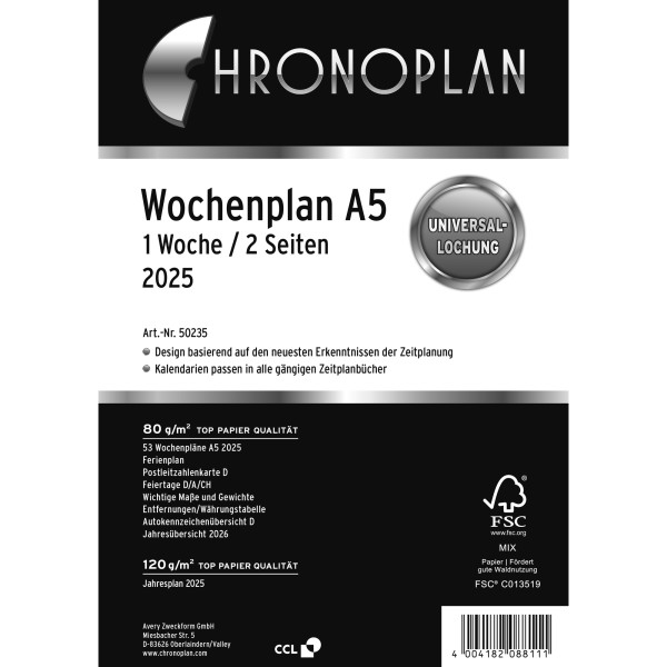 Chronoplan Wochenplan 50235 148,5x210mm 1W/2S