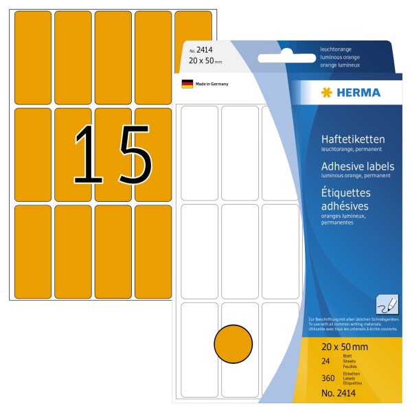 HERMA Vielzwecketikett 2414 20x50mm leucht.or 360 St./Pack.