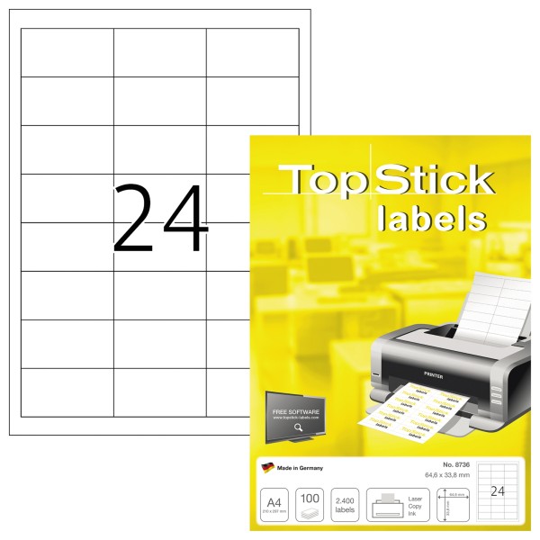 Etikett TopStick 8736 64,6x33,8mm weiß 2.400 St./Pack.