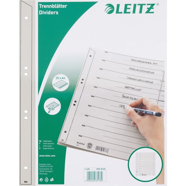 Leitz Trennblatt 16503085 DIN A4 grau 25 St./Pack.