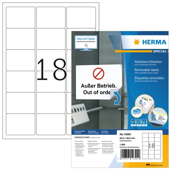 HERMA Haftetikett 10302 63,5x46,6 mm weiß 1.800 St./Pack.