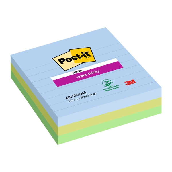 Post-it Haftnotiz Super Sticky 675-3SS-OAS sortiert liniert 3 St.