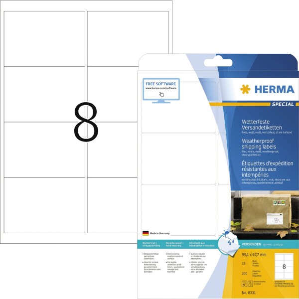 HERMA Folienetikett 8331 99,1x67,7mm weiß 200 St./Pack.