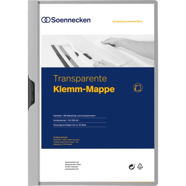 Soennecken Klemmmappe 3319 DIN A4 bis 30Blatt PVC grau