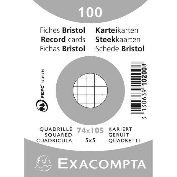 Exacompta Karteikarte 10200SE DIN A7 kariert weiß 100 St./Pack.