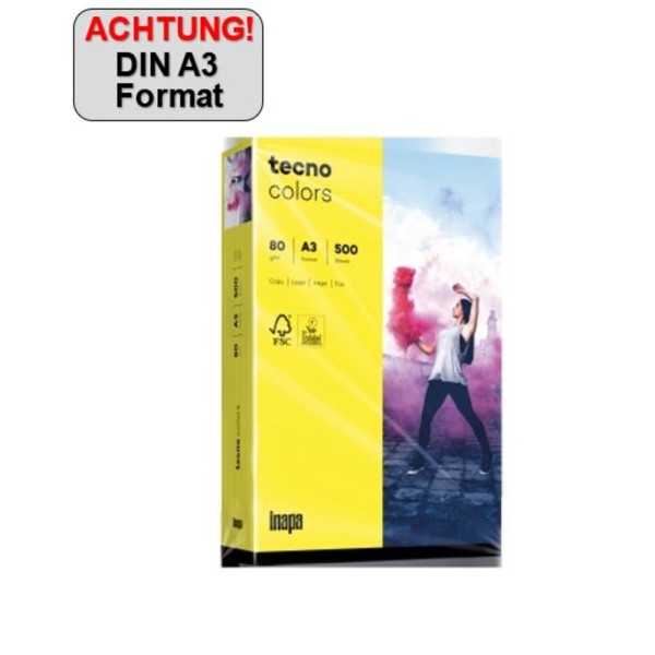 inapa tecno Kopierpapier Colors 2100011425 A3 80g gelb 500Bl.