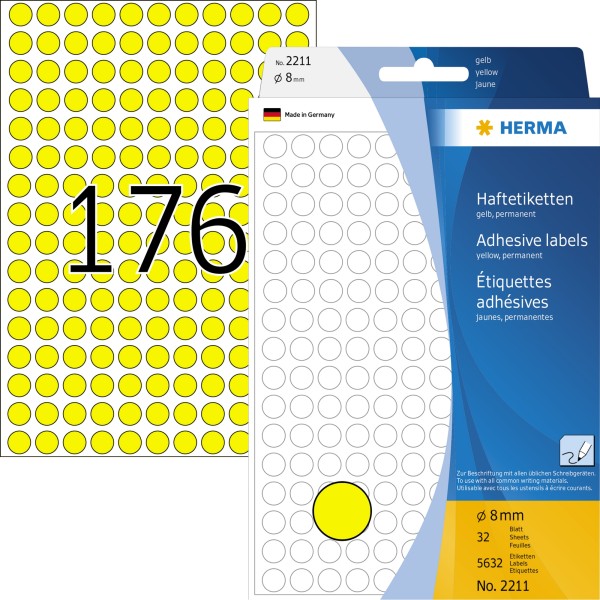 HERMA Markierungspunkt 2211 8mm Papier gelb 5.632 St./Pack.