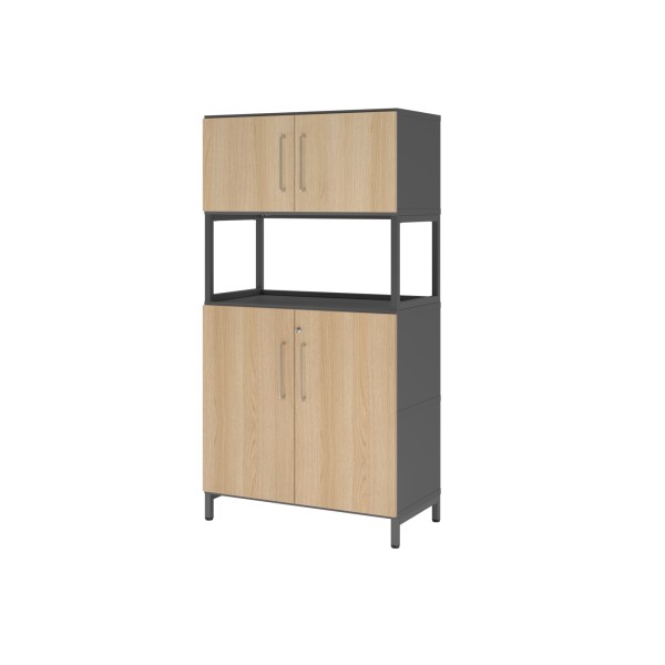 Hammerbacher Kombischrank FlexWall 4OH 1offen Sockel graphit/eiche
