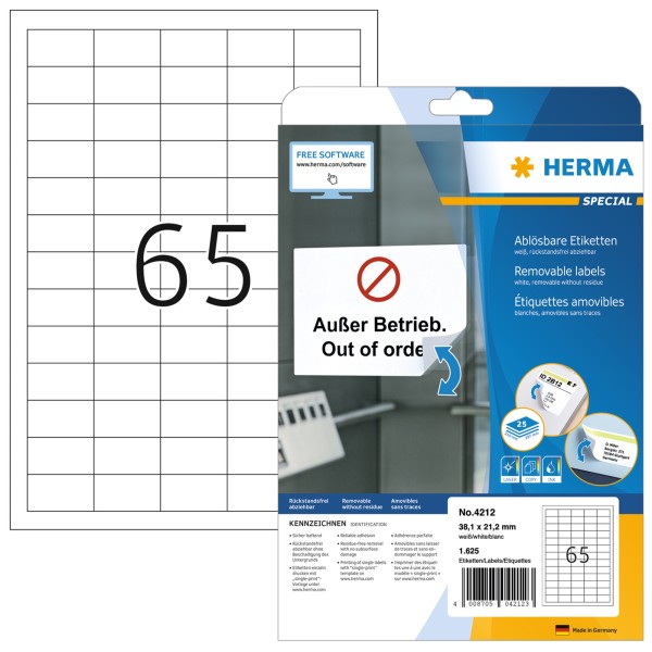 HERMA Etikett 4212 38,1x21,2mm ablösbar ws 1.625 St.