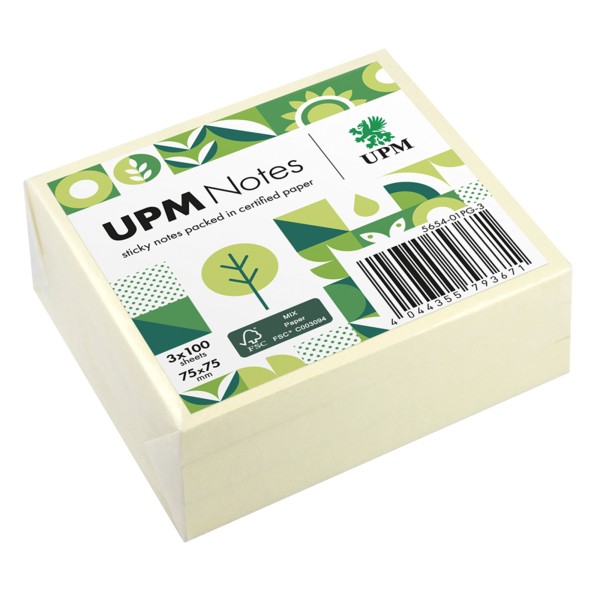 UPM Notes Haftnotiz 5654-01PG-3 75x75mm 100Bl. ge 3St.