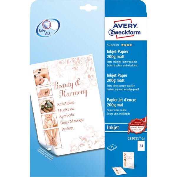 Avery Zweckform Injektpapier Superior A4 200g 25 Bl./Pack.