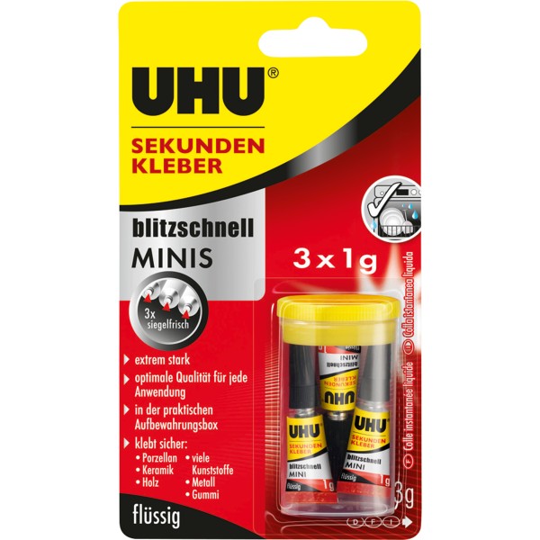 UHU Sekundenkleber blitzschnell MINIS 45415 1g 3 St./Pack.