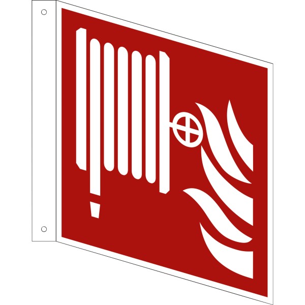 Hinweisschild Löschschlauch Fahne ISO 7010/F002 200x200mm beids.