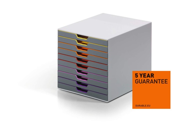 DURABLE Schubladenbox VARICOLOR 10 761027 10Schubfächer grau/bunt