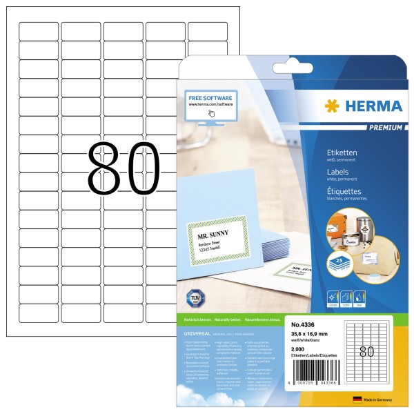 HERMA Etikett PREMIUM 4336 35,6x16,9mm weiß 2.000 St./Pack.