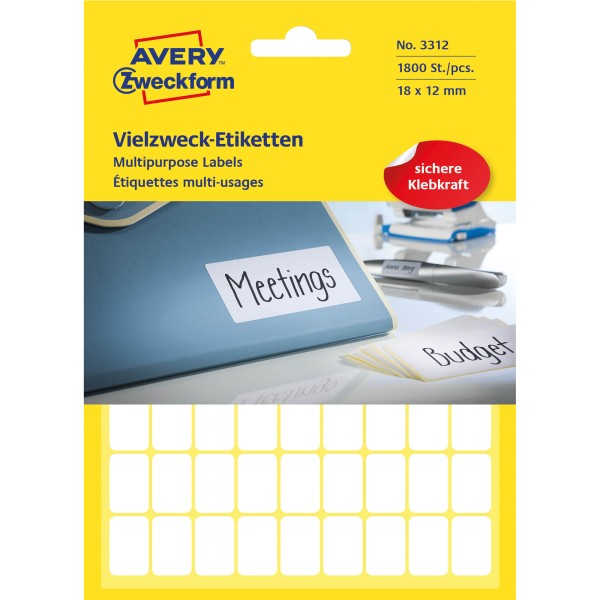 Avery Zweckform Vielzwecketikett 3312 18x12mm weiß 1.800 St./Pack.