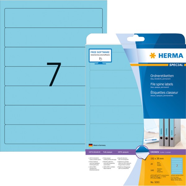 HERMA Ordneretikett 5093 kurz/schmal sk blau 140 St./Pack.