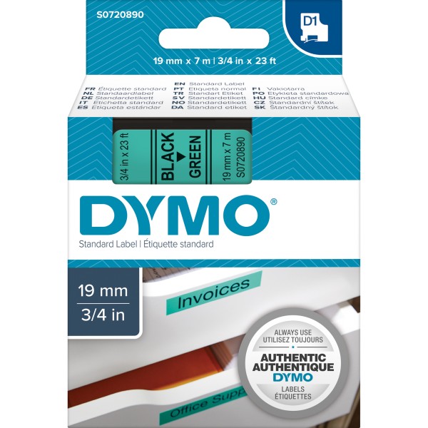 DYMO Schriftbandkassette D1 S0720890 19mmx7m sw auf gr