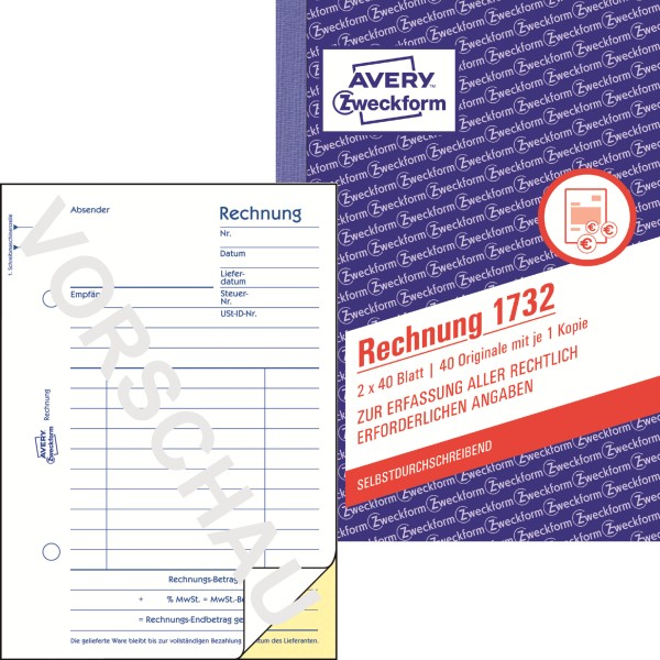 Avery Zweckform Rechnung 1732 DIN A6 2x40Blatt