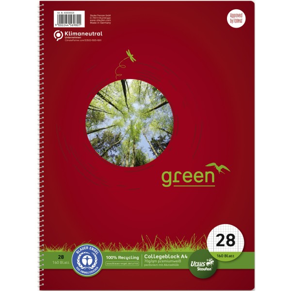 Staufen Collegeblock Green 608590028 DIN A4 70g kar./Rnd 160Bl