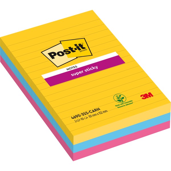 Post-it Haftnotiz Super Sticky 4690-3SS-CARN 101x152mm lin. 3St.