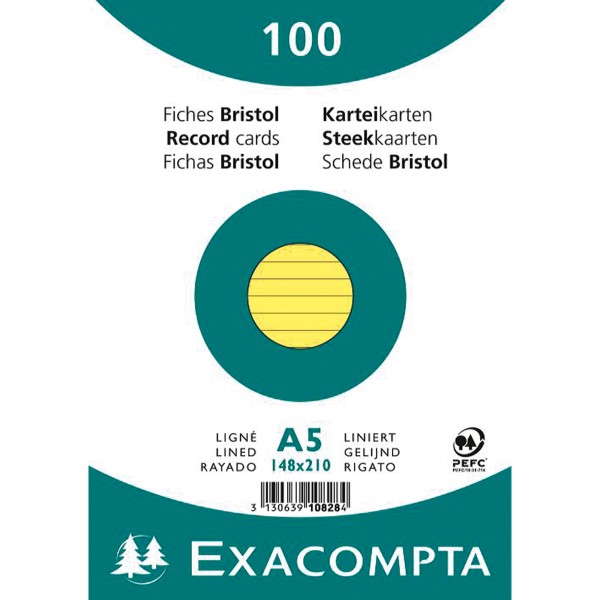 Exacompta Karteikarte 10828SE DIN A5 liniert gelb 100 St./Pack.