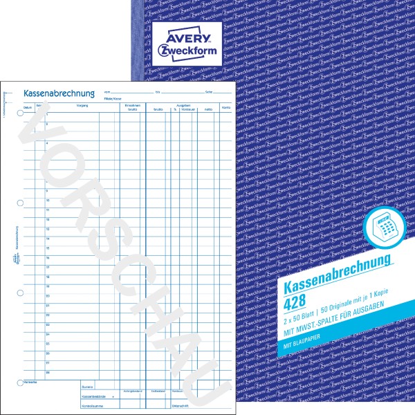 Avery Zweckform Kassenabrechnung 428 DIN A4 2x50Blatt