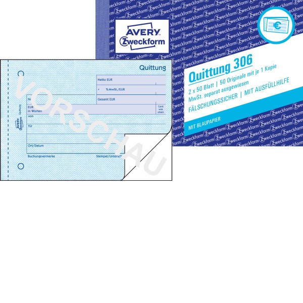 Avery Zweckform Quittung 306 DIN A6 quer 2x50Blatt