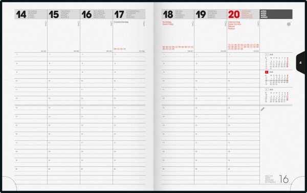 Wochenkalender Buchkalender Blattgröße 21 x 26 cm