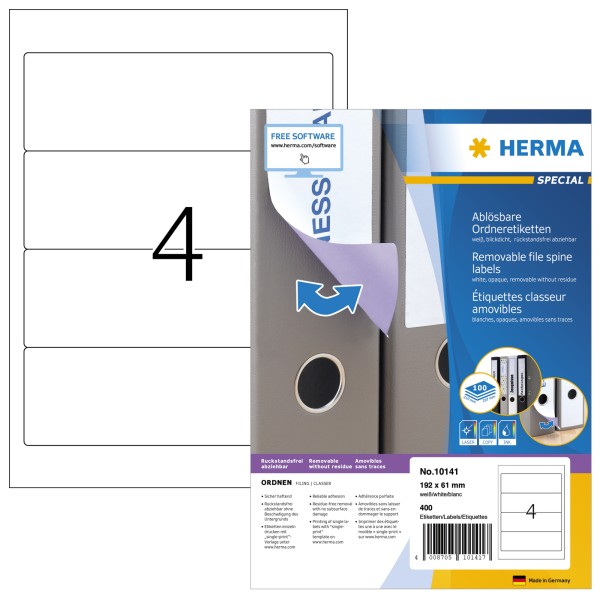 HERMA Ordneretikett Movables 10141 192x61mm weiß 400 St./Pack.