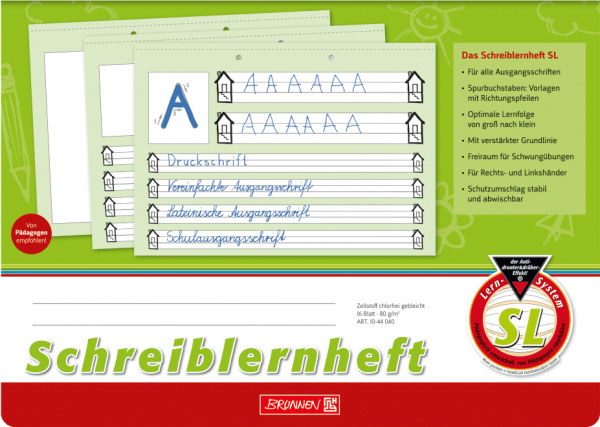 Schreiblernheft A4 quer Liniensysteme in zwei Größen Lin. SL