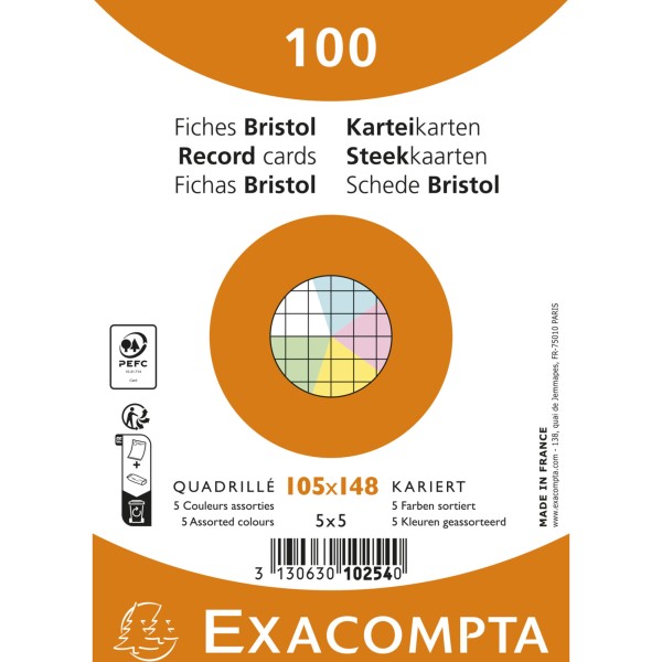 Exacompta Karteikarte 10254E A6 kariert sort. 100St.