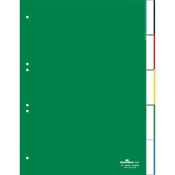 DURABLE Register 622005 DIN A4 0-5 5teilig Hartfolie grün