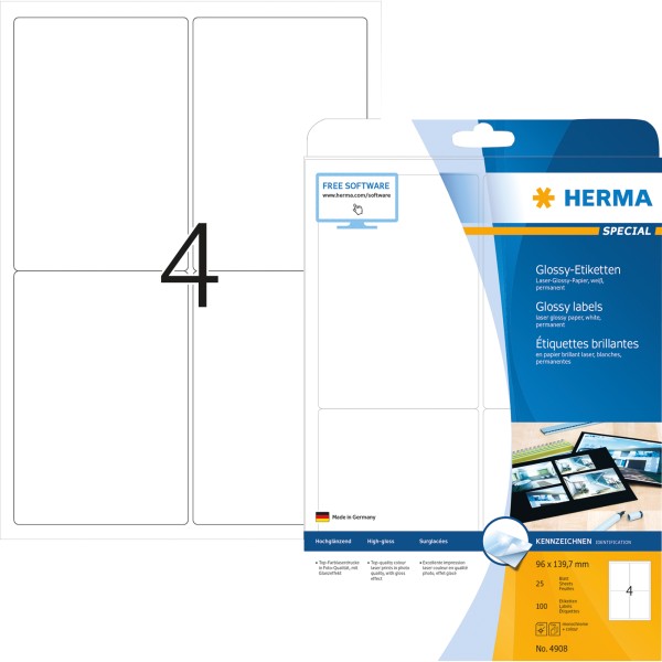 HERMA Etikett Special 4908 96x139,7mm weiß 100 St./Pack.