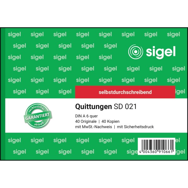 SIGEL Quittung SD021 DIN A6 quer selbstdurchschreibend 2x40Blatt