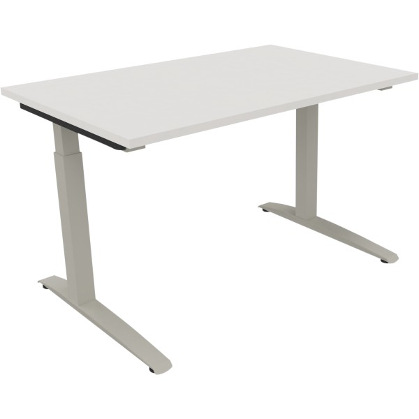 Schreibtisch Kufe Einzels. Quadrat B1200xT800xH650-850 si/Weiß