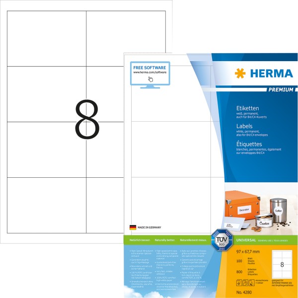 HERMA Etikett PREMIUM 4280 97x67,7mm weiß 800 St./Pack.