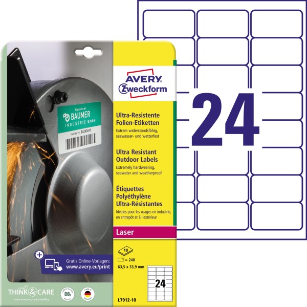 Avery Zweckform Folienetikett L7912-10 63,5x33,9mm 240 St./Pack.