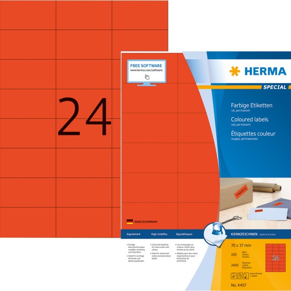 HERMA Etikett 4407 70x37mm rot 2.400 St./Pack.