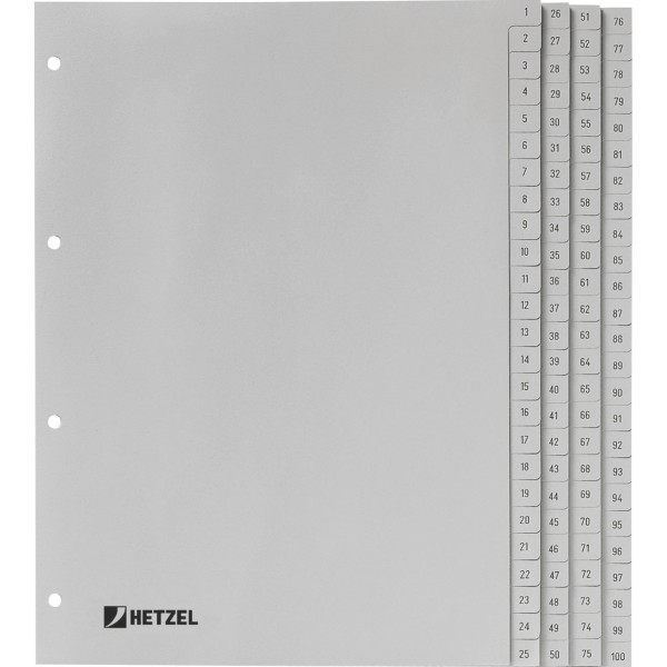 Hetzel Register 721311 DIN A4 1-100 100-teilig PP grau