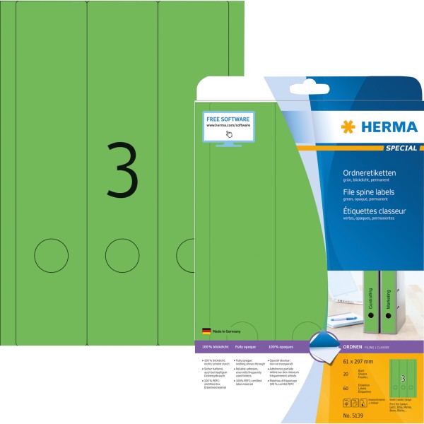 HERMA Ordneretikett 5139 61x297mm grün 60 St.Pack.