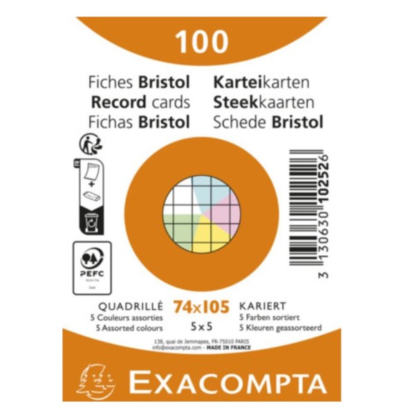 Exacompta Karteikarte 10252E A7 kariert sort. 100St.