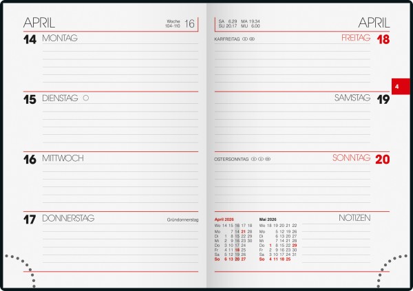 Brunnen Taschenkalender 1073111, 2 Seiten = 1 Woche