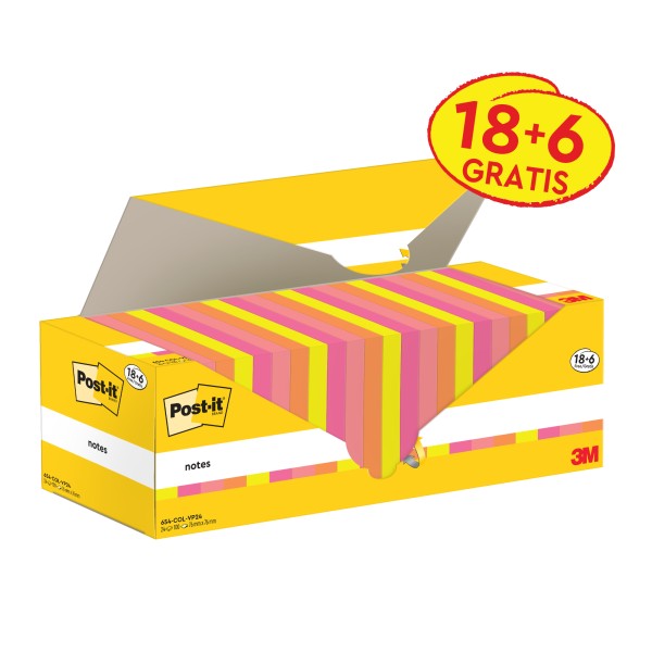 Post-it Haftnotiz 654-COL-VP24 76x76mm 100Bl. sort. 24St.