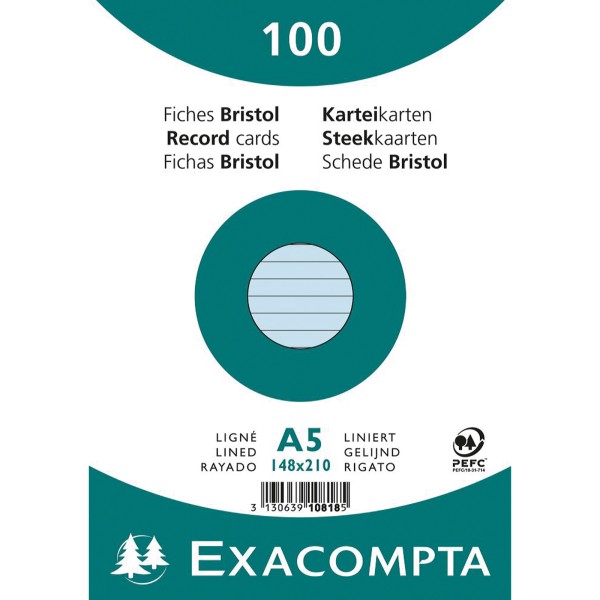 Exacompta Karteikarte 10818SE DIN A5 liniert blau 100 St./Pack.